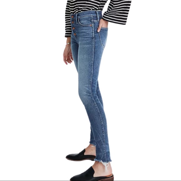 Madewell Petite 10” High Rise Button Front Raw Hem Skinny Jeans Cordova Wash NWT - Picture 6 of 16